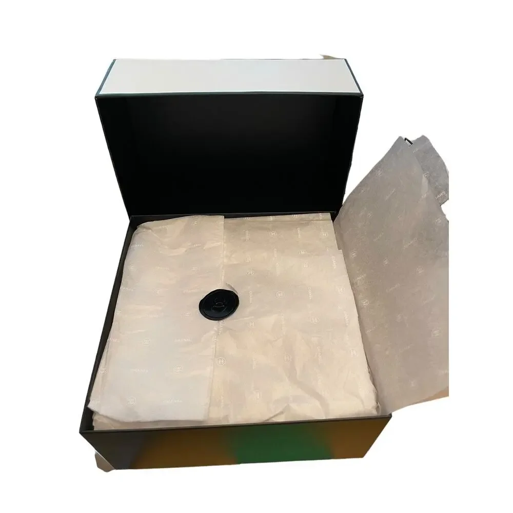 Chanel Gift Box Storage Square 8.5” x 8.5” x‎ 3.5” White Black Logo Cardboard